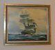 Large Naval Painting Three Masted Ship on High Seas Signed and Framed