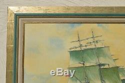 Large Naval Painting Three Masted Ship on High Seas Signed and Framed