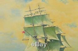 Large Naval Painting Three Masted Ship on High Seas Signed and Framed