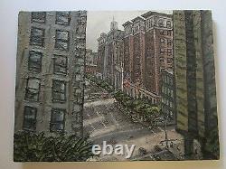 Large Robert Carrere Chunky Painting Modernist High Building View City New York