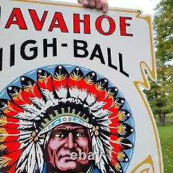 Large Vintage Navahoe High-ball Glassware Porcelain Enamel Heavy Metal Bar Sign