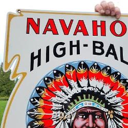 Large Vintage Navahoe High-ball Glassware Porcelain Enamel Heavy Metal Bar Sign
