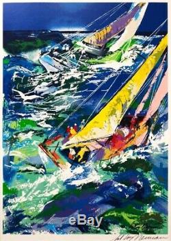 LeRoy Neiman High Seas Sailing Framed Hand Signed Serigraph Nautical Seascape