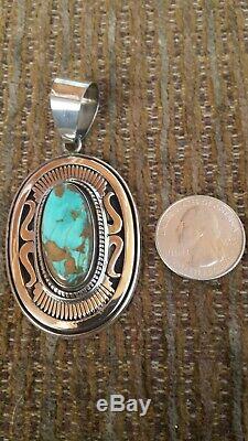 Leonard Nez Navajo -High Grade Turquoise Pendant Signed