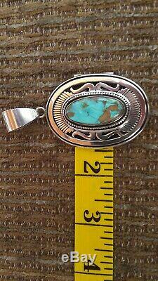 Leonard Nez Navajo -High Grade Turquoise Pendant Signed