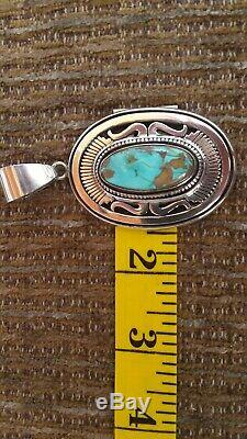 Leonard Nez Navajo -High Grade Turquoise Pendant Signed