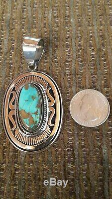 Leonard Nez Navajo -High Grade Turquoise Pendant Signed