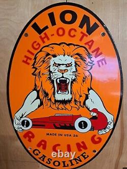 Lion High Octane Racing Gasoline Porcelain Sign /16.5 X 11