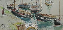 Louis Kahan (1905-2002)'fishing Boats, Brittany' Rare & Highly Collectable