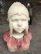 Lovely Antique Alabaster And Marble Large Bust Of Girl Signed Highly Detailed