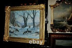 Lovely Large American Deer Landscape signed S. Parker High quality Painting