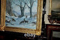 Lovely Large American Deer Landscape signed S. Parker High quality Painting