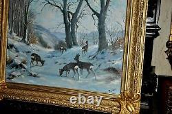 Lovely Large American Deer Landscape signed S. Parker High quality Painting