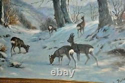 Lovely Large American Deer Landscape signed S. Parker High quality Painting