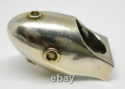 MAGNIFICENT signed MODERNIST BULLET BOMBE DOME STERLING SILVER 14K YGOLD RING