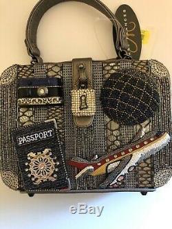 MARY FRANCES Mile High Suitcase Travel Bag Handbag Beaded Grey Signed NEW