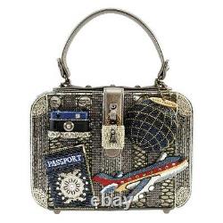 MARY FRANCES Mile High Suitcase Travel Bag Handbag Beaded Grey Signed NEW