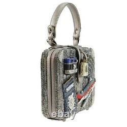 MARY FRANCES Mile High Suitcase Travel Bag Handbag Beaded Grey Signed NEW