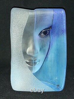 Mats Jonasson Swedish Crystal Glass Blue Woman's Face Sculpture 5.25 High