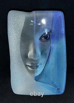 Mats Jonasson Swedish Crystal Glass Blue Woman's Face Sculpture 5.25 High