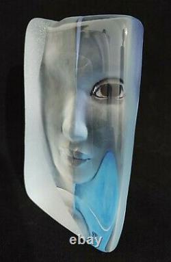 Mats Jonasson Swedish Crystal Glass Blue Woman's Face Sculpture 5.25 High