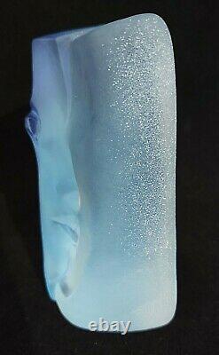 Mats Jonasson Swedish Crystal Glass Blue Woman's Face Sculpture 5.25 High