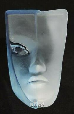 Mats Jonasson Swedish Crystal Glass Blue Woman's Face Sculpture 5.25 High