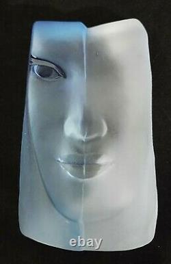 Mats Jonasson Swedish Crystal Glass Blue Woman's Face Sculpture 5.25 High