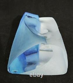 Mats Jonasson Swedish Crystal Glass Blue Woman's Face Sculpture 5.25 High