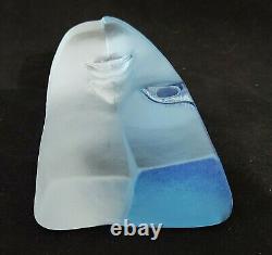 Mats Jonasson Swedish Crystal Glass Blue Woman's Face Sculpture 5.25 High