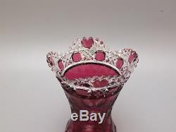 Meissen Crystal Cut To Clear Flower With London Red Vase 5 1/8 High -signed