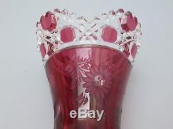 Meissen Crystal Cut To Clear Flower With London Red Vase 5 1/8 High -signed