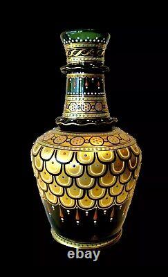 Moser / Meyr's Neffe Rare Signed Glass Fish Scale 1890 Highly Enameled Bottle