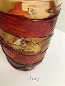 Murano Arte DV Diego Vidal Vase Glass Art Amber Red SIGNED By Artist 7 High