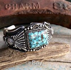 NAVAJO Harry Begay High Grade Kingman Turquoise & Sterling Cuff Signed