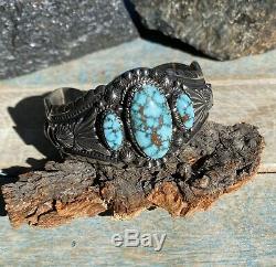 NAVAJO Harry Begay High Grade Kingman Turquoise & Sterling Cuff Signed