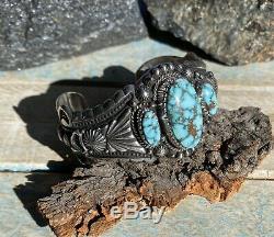 NAVAJO Harry Begay High Grade Kingman Turquoise & Sterling Cuff Signed