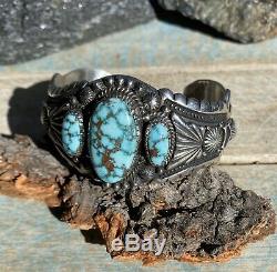 NAVAJO Harry Begay High Grade Kingman Turquoise & Sterling Cuff Signed