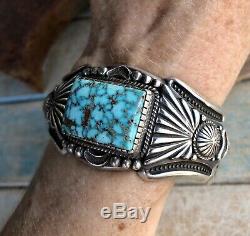 NAVAJO Harry Begay High Grade Kingman Turquoise & Sterling Cuff Signed