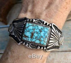 NAVAJO Harry Begay High Grade Kingman Turquoise & Sterling Cuff Signed