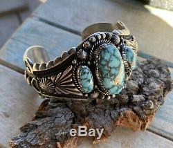 NAVAJO Harry Begay High Grade Kingman Turquoise & Sterling Cuff Signed