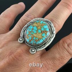 Native American Navajo Sterling Silver & High Grade Spiderweb Turquoise Ring