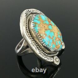 Native American Navajo Sterling Silver & High Grade Spiderweb Turquoise Ring