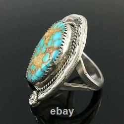 Native American Navajo Sterling Silver & High Grade Spiderweb Turquoise Ring