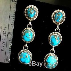 Navajo Natural Morenci turquoise earrings pyrite TByrd AJ high grade 3040