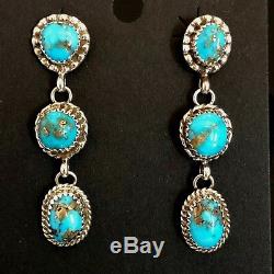 Navajo Natural Morenci turquoise earrings pyrite TByrd AJ high grade 3040