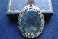 Navajo Sterling Silver High Grade Turquoise Pendant, Signed, 51 gr