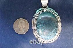 Navajo Sterling Silver High Grade Turquoise Pendant, Signed, 51 gr