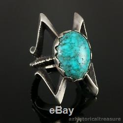 Navajo Tufa Cast Sterling Silver High Grade Turquoise Ring Matthew White