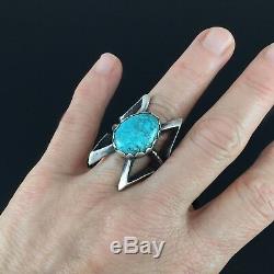 Navajo Tufa Cast Sterling Silver High Grade Turquoise Ring Matthew White